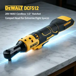DEWALT 512 20V Cordless Electric Ratchet Wrench | 1/2 Inch Square Drive, 95N·m Max Torque. Variable Speed Trigger Enables Accurate Fastening For Furniture Assembly, Narrow Space Repair & Household Mechanical Maintenance With 0-300 RPM No-load Speed