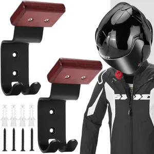Motorcycle Helmet Holder 2 Pack, Helmet Rack Wall Mount with Double Hook, Helmet Hanger for Football Helmet, Hats, Coats, Sportswear, Motorcycle Accessories for Men
