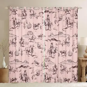Wild West Cowboy Curtains for Living Room,(2 Panels) Western Darkening Drapes,Rodeo Cowboy Style Blackout Curtains,Pink Window Treatment