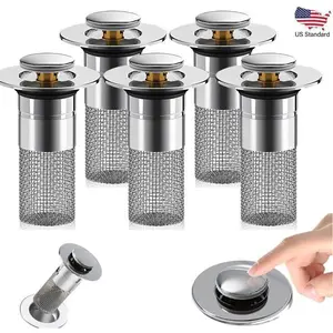 2026 Standard US Pop-Up Mechanism Bathroom Sink Drain Filter Hair Catcher Removable Stainless Steel Mesh Basket Fits 0.8 to 1.3 Inch Drains Easy Clean