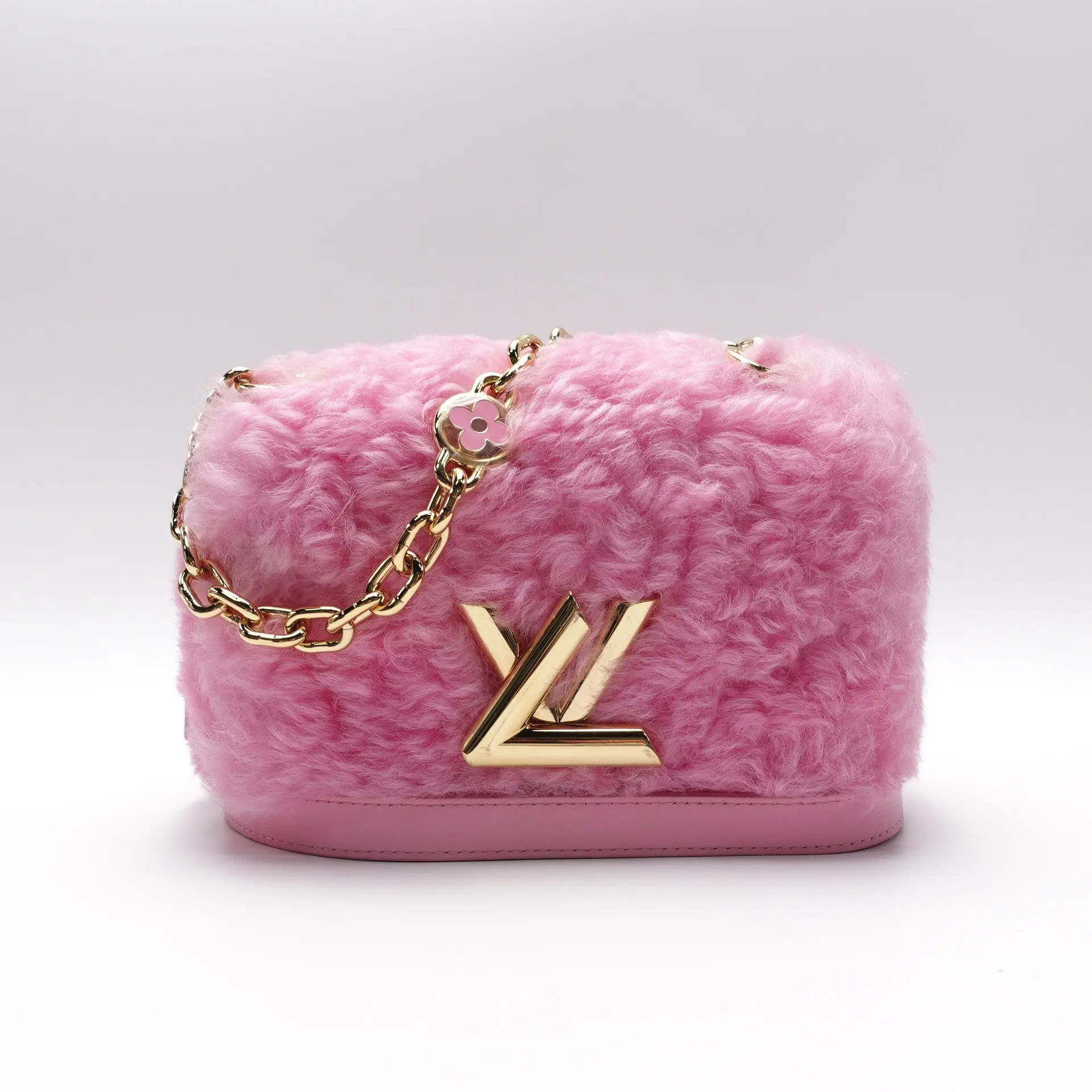 Pre-owned Louis Vuitton shearling and leather Chain Shoulder Bag Pink Shearling Twist T10434955