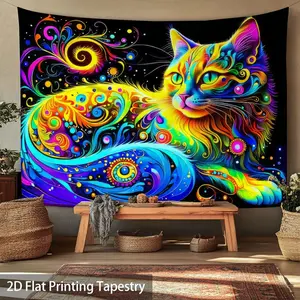 1pc 2D flat tapestry Vibrant Psychedelic Cat Art Tapestry Wall Hanging Durable Decorative Tapestry
