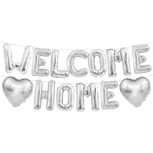 Welcome Home Balloons Silver,16Inch Welcome Home Foil Balloons Banner with 18Inch Heart Balloon Welcome Home Party Decorations for Homecoming Party House Warming Party Family Party Decorations