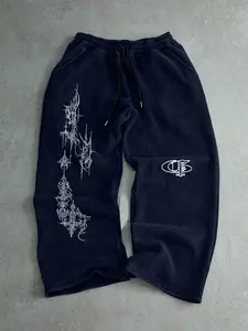 Trendy Street Style Drawstring Sweatpants, Geometric Line Print, Casual Fashion, Comfortable Fit, All Occasion Versatile Clothing