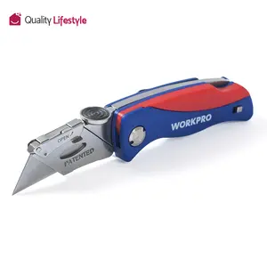 #JumpstartSale WORKPRO Folding Utility Knife, Quick-Change Box Cutter, Blade Storage in Handle with 5 Extra Blades Included