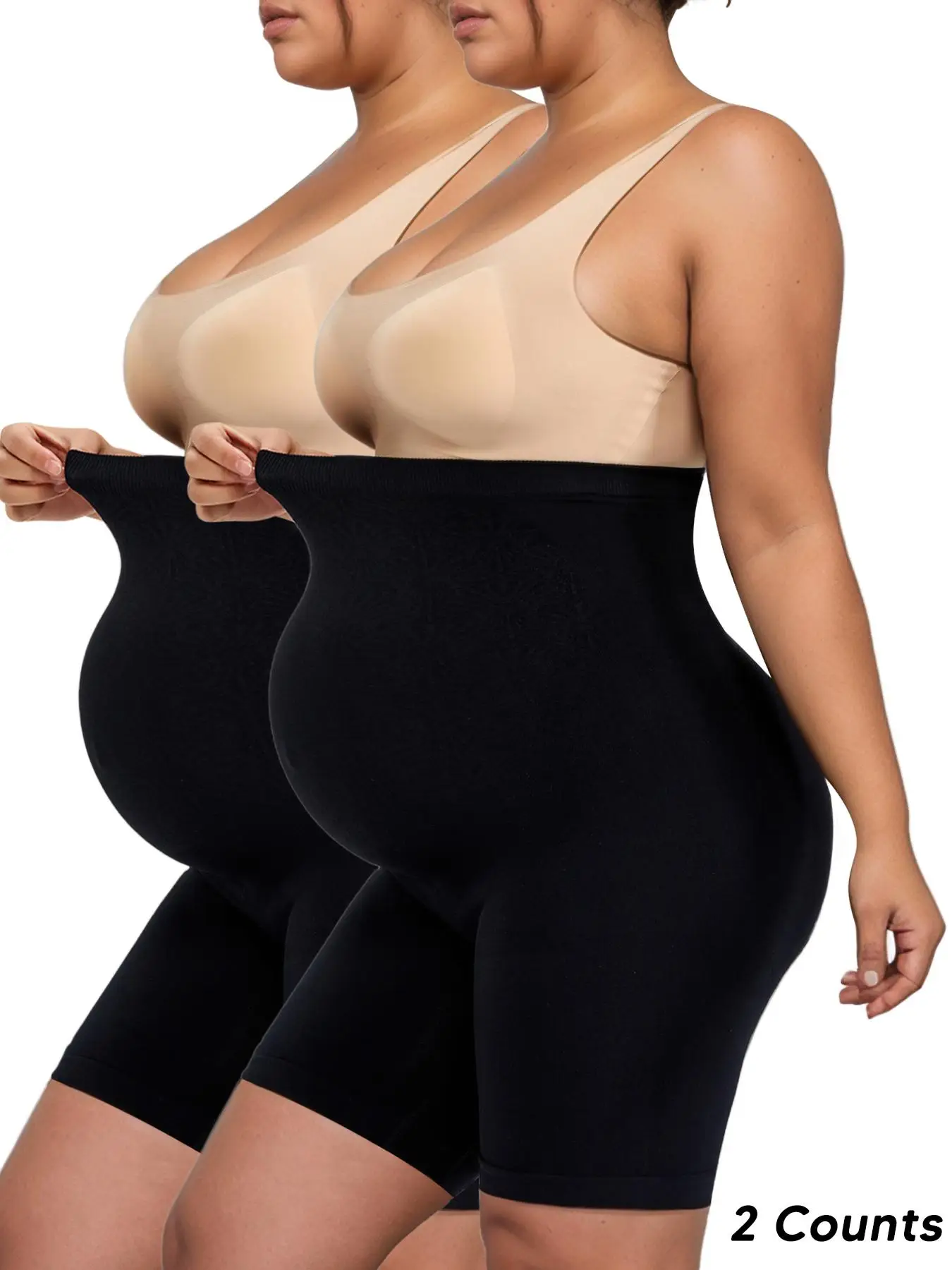 Maternity Solid High Waist Shapewear Shorts, Minimalist Tummy Control Shapewear Bottoms, Seamless Pregnancy Belly Support Shapewear Shorts, Maternity