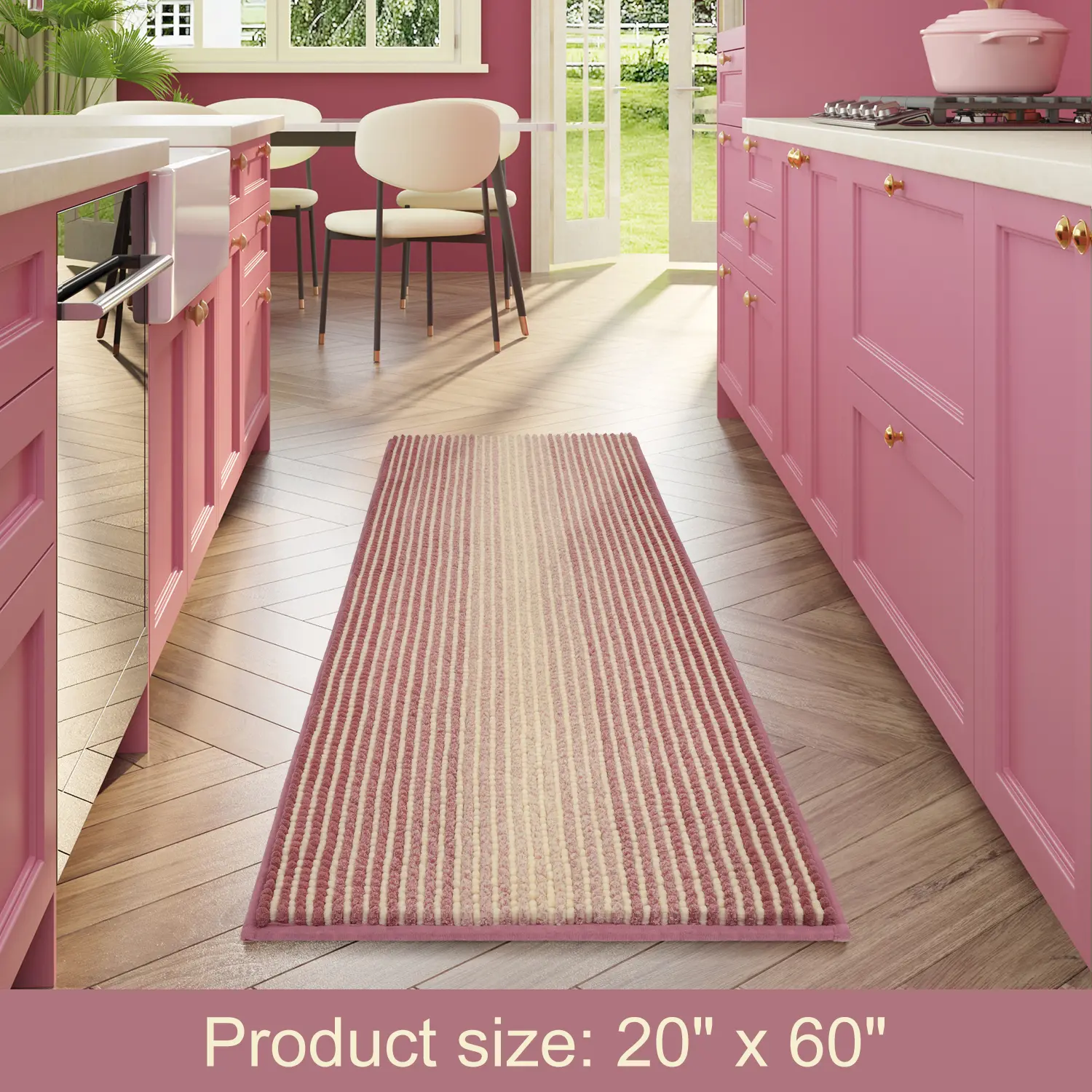 Large Bathroom Rugs, Bath Mat Rug for Bathroom Non Slip 22 x 60 Inches Water Absorbent Chenille Bathroom Runner Rugs Floor Mats Machine Washable (Mauve Pink and Cream)