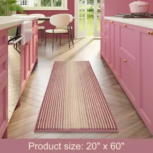 Large Bathroom Rugs, Bath Mat Rug for Bathroom Non Slip 22 x 60 Inches Water Absorbent Chenille Bathroom Runner Rugs Floor Mats Machine Washable (Mauve Pink and Cream)
