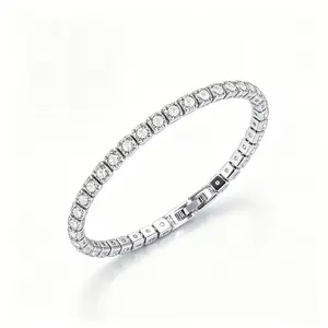 Iconic Stackable Crystal Tennis Bracelet with Secure Box Clasp, Anti-Tarnish Costume Jewelry for Bridal Gifting, Casual & Gala Looks