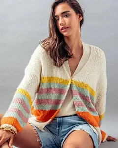 Multi Colored Stripe Cream Cardigan