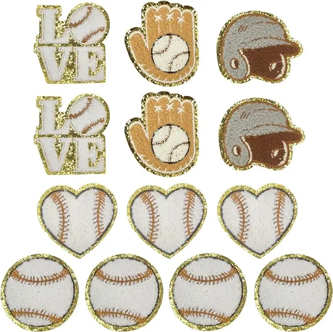 Baseball Enthusiasts Iron On/Sew On Chenille Embroidered Applique Patches with Gold Edges for Clothes Jeans etc. DIY Accessories (Baseball)