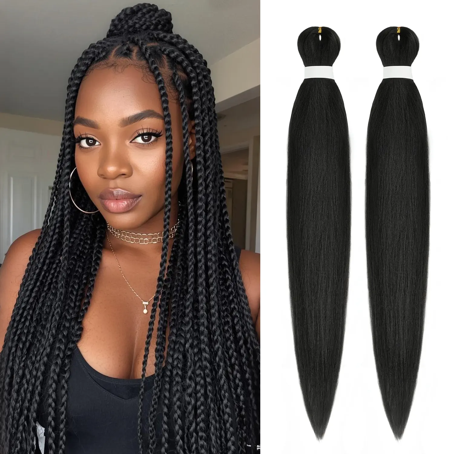 30 Inch Prestretched Synthetic Braiding Hair Bundles, 8 Packs, Yaki Straight 30 Pre-Stretched Braiding Hair Extensions - 8 Pack Premium  main image 4
