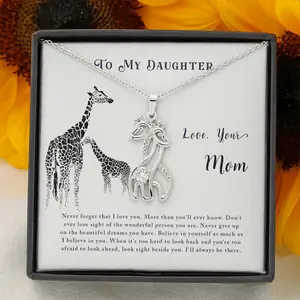 Loving Mom Gift Necklace, Gift Necklace For Daughter, Birthday Gift Necklace For Daughter, Giraffe Necklace From Mom, Loving Mom To Daughter Gift