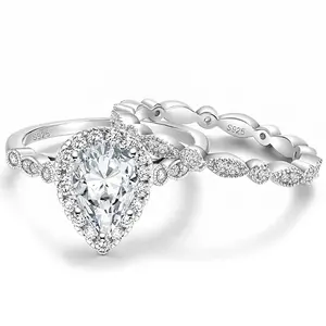 1.5CT 925 Sterling Silver Bridal Ring Sets Teardrop Cut Engagement Rings Vintage Pear Promise Rings Marquise Wedding Bands for Women