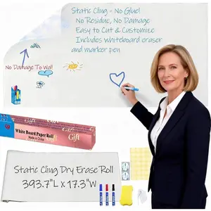 17.3"x393.7" White Board Paper Roll - Dry Erase Board Alternative,No Glue Static Cling White Board Sticker for Wall, Glass, School & Office | Easy-to-Install Portable Dry Erase Paper