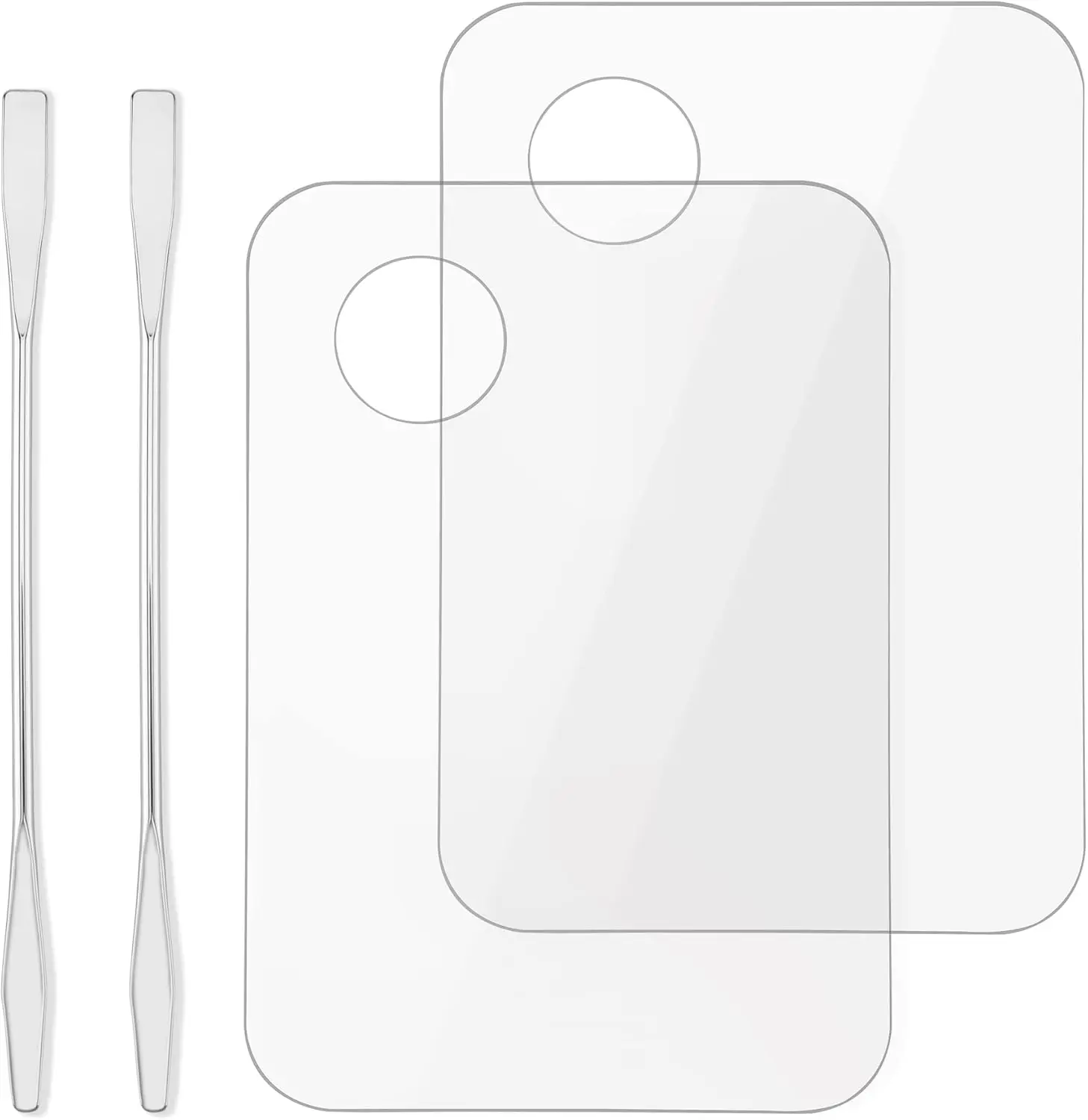 Makeup Mixing Palette Set, 2 Piece Transparent Acrylic Cosmetic Tray with Double-Ended Spatula, Easy to Clean for Home & Salon Use