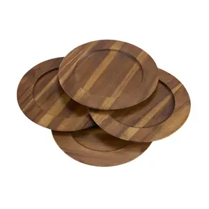 Kalmar Home Set of 4 Solid Acacia Wood Charger Plates Measures 13.25" in Dia