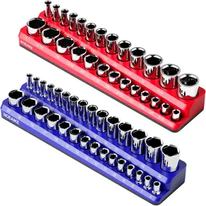 3/8 Inch Magnetic Socket Organizer 2-Pack Metric & SAE Sockets Holder Set 3/8" Drive Socket Trays Holds 56 Pcs Standard and Deep Size Sockets (Socket not Included)
