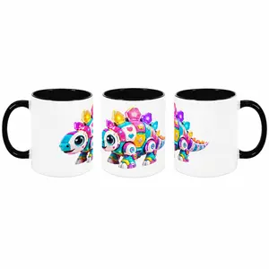 11oz Dopamine Cyber Ankylosaurus Ceramic Mug - Kawaii Robot Dinosaur Coffee Cup, Black Interior, Microwave & Dishwasher Safe