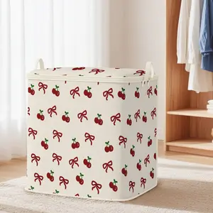Large Capacity Cover Storage Box, Creative Cherry Pattern Print Bag, Foldable Reusable Design, Durable Material, Perfect Home Organizer Gift, Storage Bags