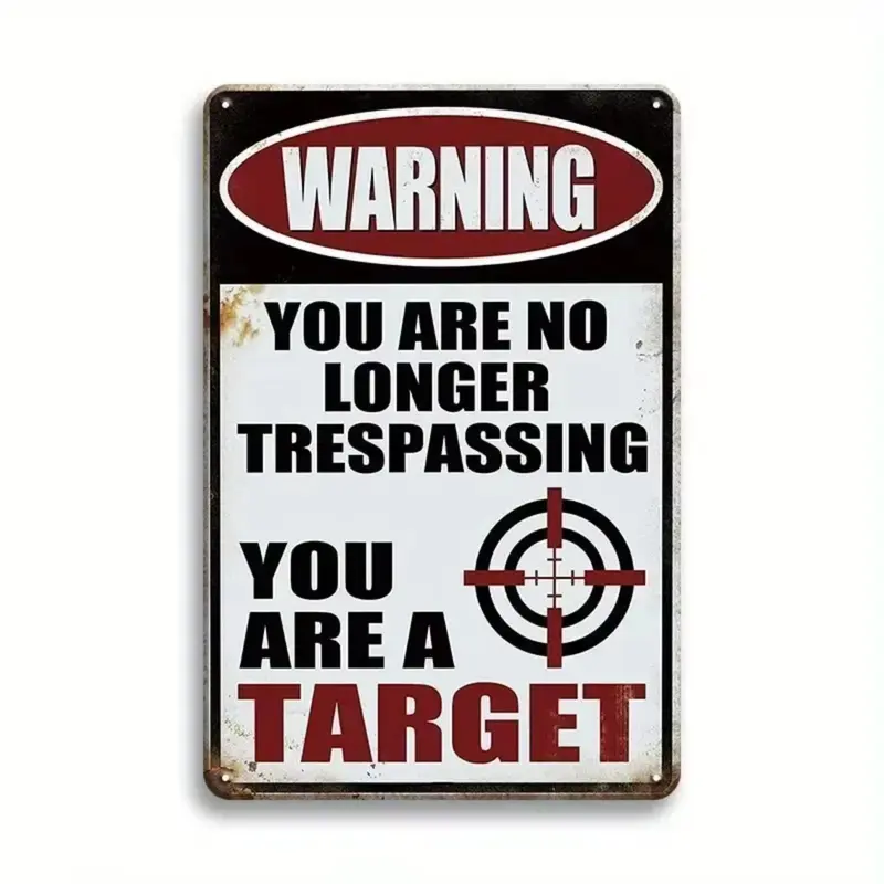 Vintage "No Trespassing" Warning Sign| Rectangle Wall Art for Farmhouse, Woodshed & Man Cave| Indoor/Outdoor Home Decor with Pre-Drilled Holes| Rustic Metal Gift Signage, Easy to Hang