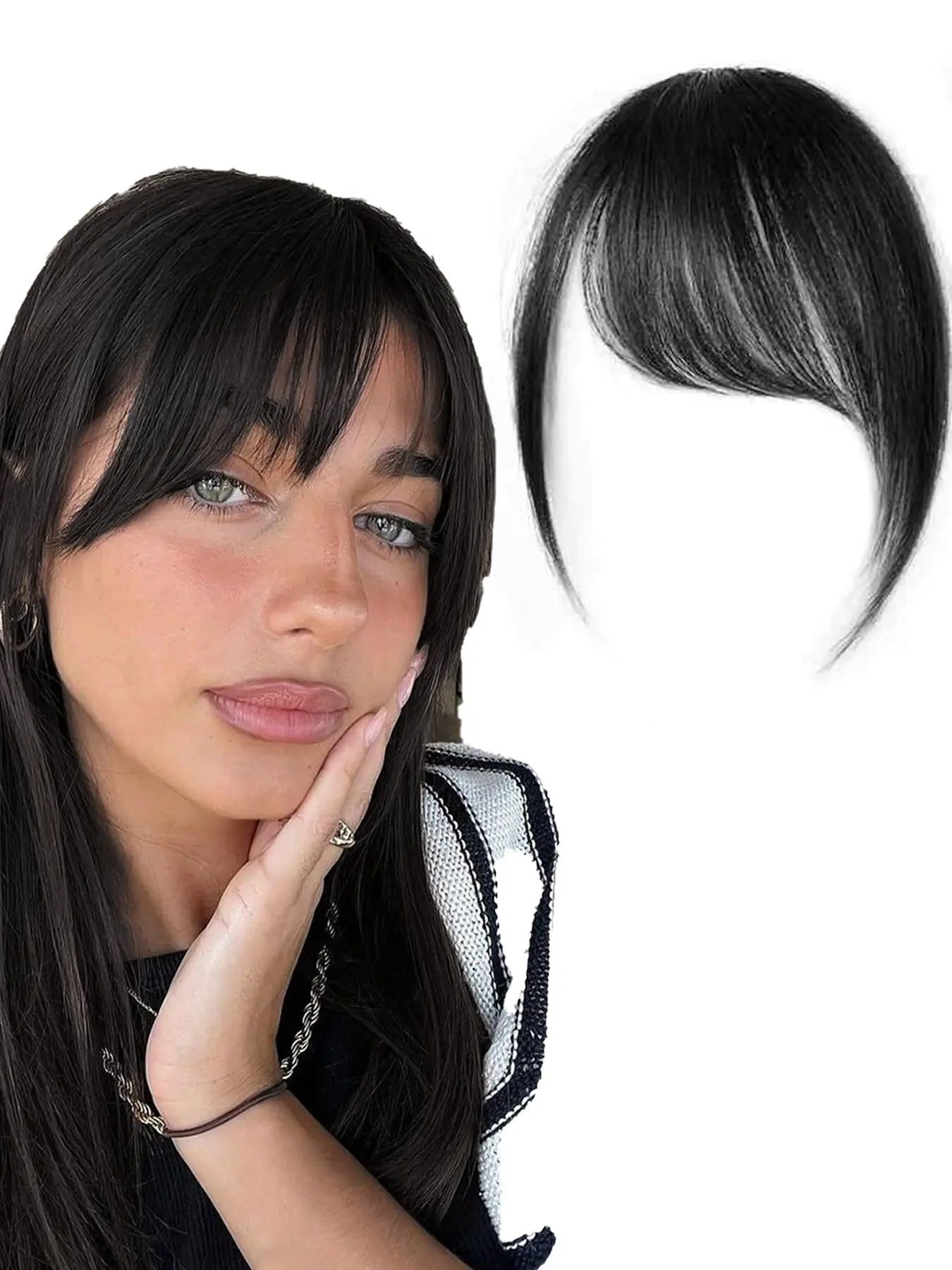 9 Inch Bangs Hairpiece, French Side Swept Bangs Clip-In Straight Lightweight Synthetic Hair, Natural Invisible Air Bangs for Daily Wear, Synthetic Hairpieces, Fake Bangs