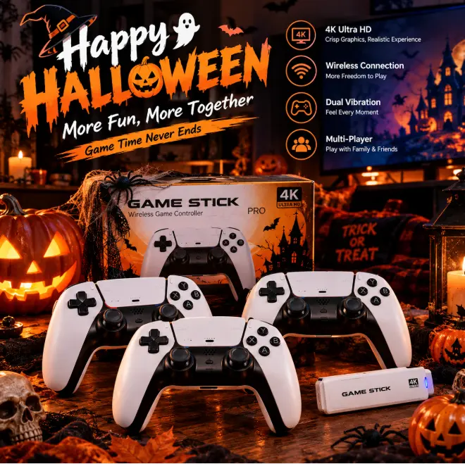 New upgrade 40,000+ GAMES | M15 RETRO CONSOLE |Halloween & Christmas Holiday Handheld Game Console, Must-Have Gaming Gift for Family, Kids, Boys & Men 2 WIRELESS CONTROLLERS - with a large game library and 2 wireless,