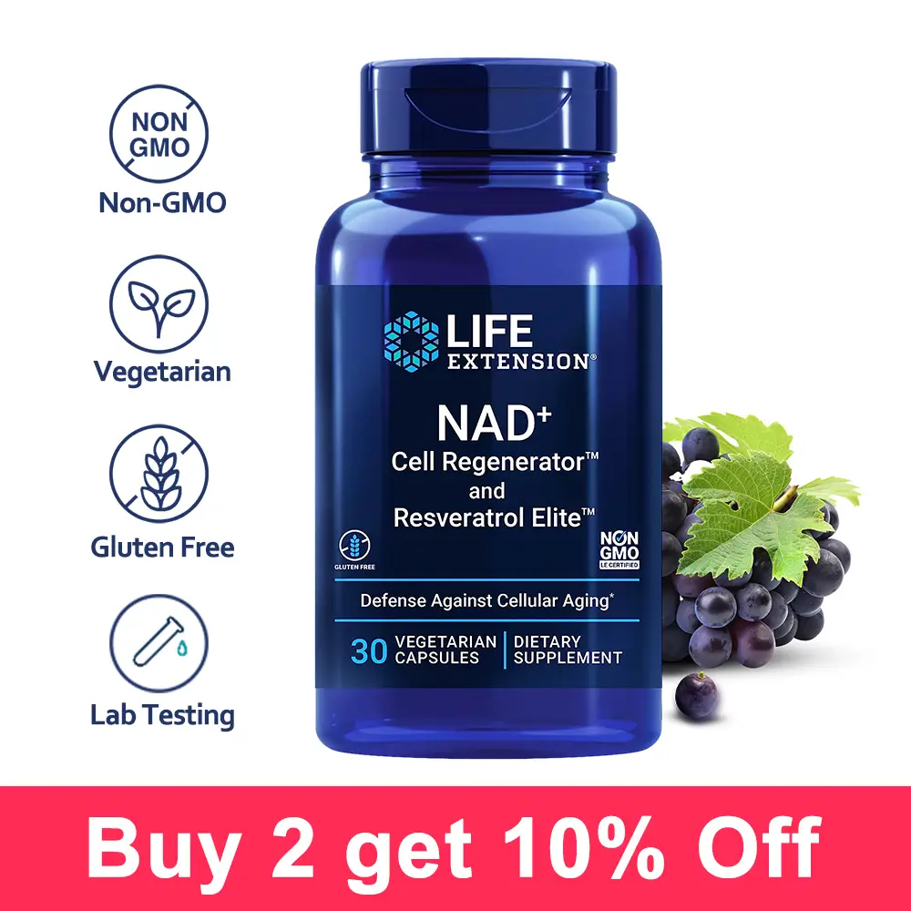 Life Extension NAD Supplement - NAD+ Cell Regenerator and Resveratrol Elite, Niacinamide Riboside,Skin Aging Support, Energy, 30 Capsule Healthy Dieta