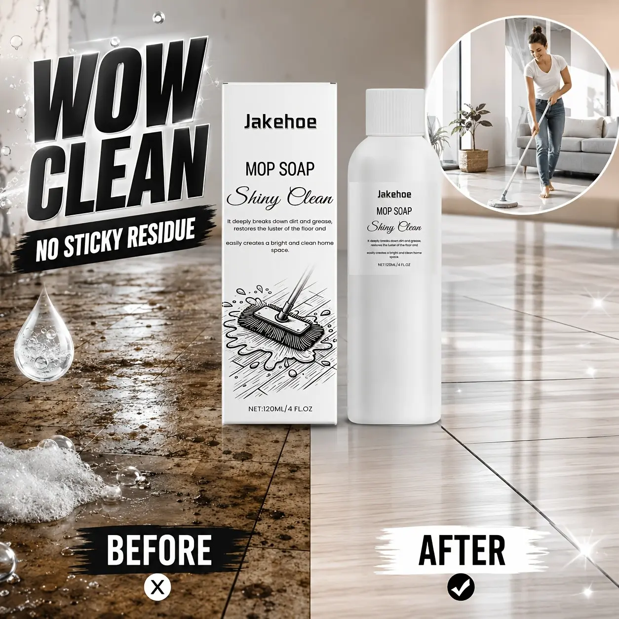 Professional Mop Cleaning Solution for Home Floors, Hardwood & Ceramic Tile Floor Cleaner Liquid, Fast-Dry Deep Dirt & Grease Removal Mop Soap, Multi-Purpose Floor Maintenance Cleaner for Kitchen Bathroom & Living Room,, Floor Polisher