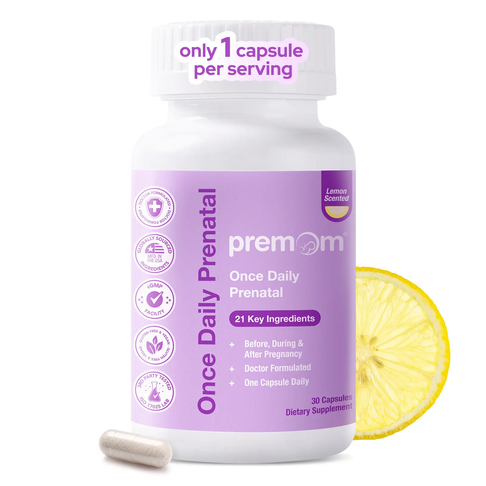 Premom Prenatal Vitamins for Women Once Daily with Quatrefolic Methylated Folate and Choline No Iron