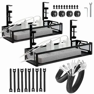 Desk Cable Management Tray, 1/2 Sets Desk Cable Organizer, Extension Cable Organizer, Mesh Desk Organizer, Cable Management Tray for Home Office, Desk Organizer for Home Office, Cable Management Kit