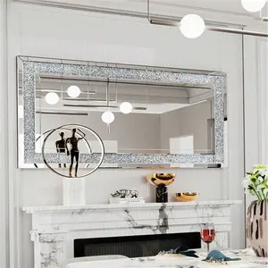 Decorative Crystal Crush Diamond Mirror: 48x24 Inch Silver Rectangle Wall Mirror For Wall Bathroom Bedroom Dining Room And Living Room Home Decor Back To School Room Decor School Supplies