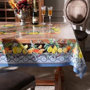 Artbloss Clear Table Protector Cover Vinyl Rectangle PVC Tablecloth with Lemon Waterproof Oil Proof Wipeable Plastic Tablecloths for Home Kitchen Dining Table