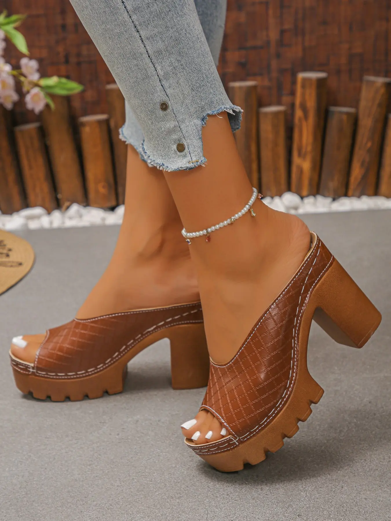 American retro y2k style summer thick-soled sandals, stylish, patent leather, open toe, buckle, chunky heel, waterproof platform wedge, height increase, Women's Fawn Brown Shoes