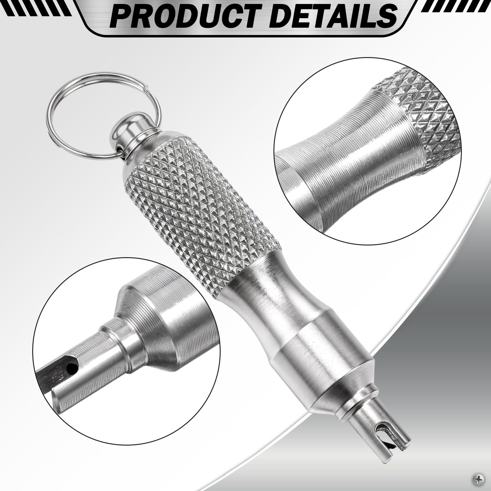 2 PCS Stainless Steel Valve Core Removal Tool Keychain, Portable Valves Core Disassembly and Repair Tools for Bicycle Car Motorcycle Repair Install Accessory