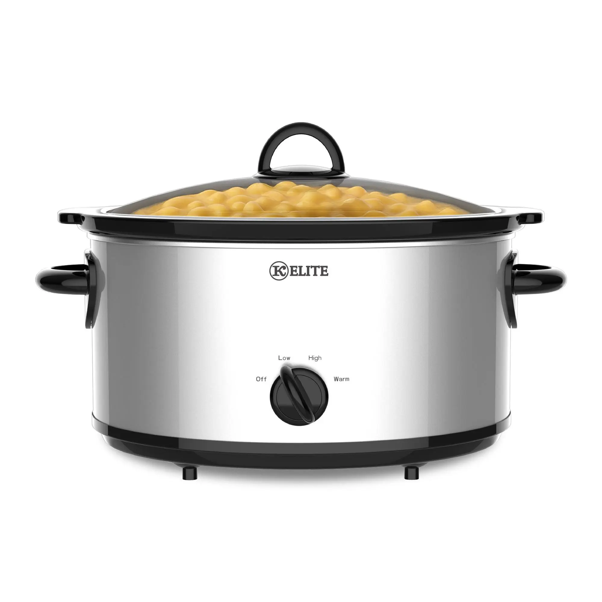 Kitchen Elite 6 Qt Slow Cooker, Stainless Steel Ceramic Crock Pot with Glass Lid