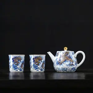 White Porcelain Teapot with Gold-Painted Enamel Decoration Gongfu Tea Set