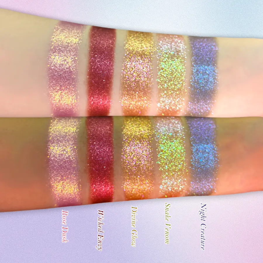 SheenEffect Luxury Glitter Eyeshadow Palette - 5 Vibrant, Highly Pigmented Assorted Colors for Bold Nighttime Eye Makeup Looks, Highly Pigmented Palette