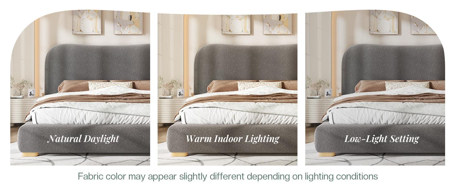 [Memorialday]VanAcc Cloud Bed Frame, 7.1" Thick Curved Headboard, Soft Rounded Corners Kid & Pet Safe Design, Modern Upholstered Platform Bed, No Box Spring Needed