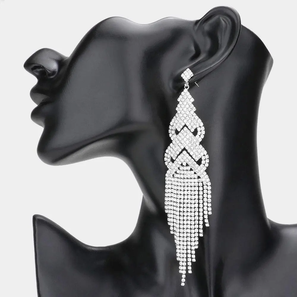 Kyrah - Clear Silver Rhinestone Dangle Earrings