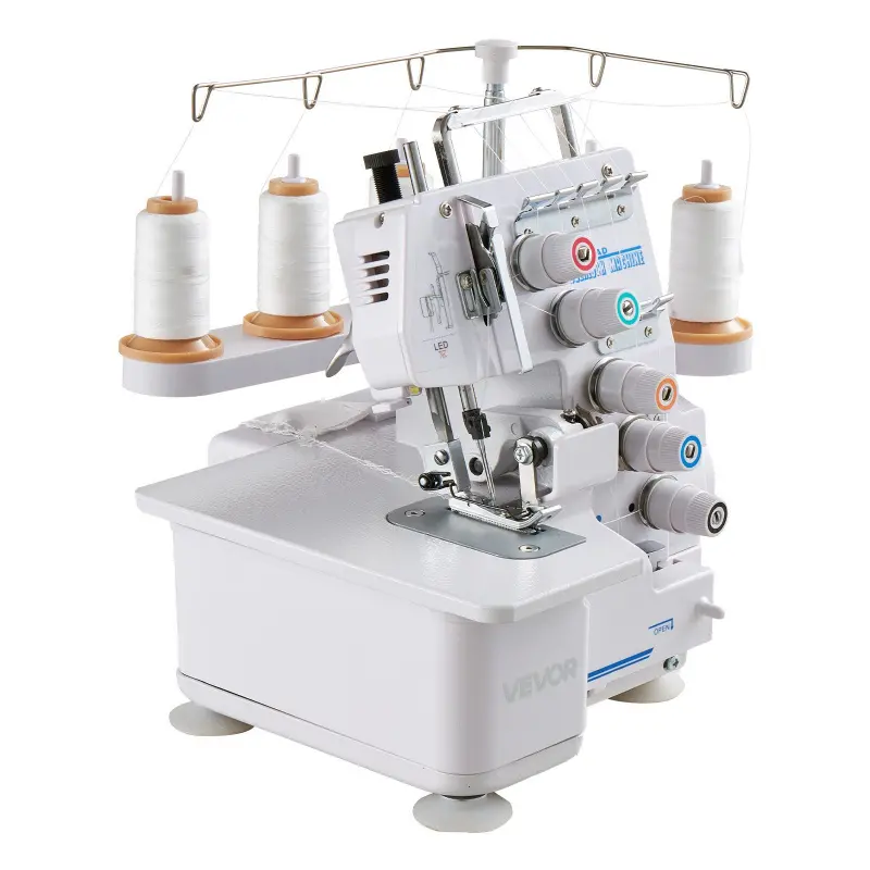 VEVOR Serger Overlock Sewing Machine, 1250 Stitches Per Minute, 2-3-5 Thread Capability, with LED Light and Strong Suction Feet, White, LED Lighting