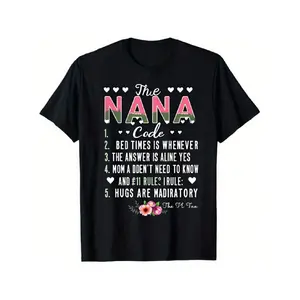 Women's Funny Nana Definition T-Shirt - Grandma Rules & Italian Grandma Slang Saying, Loose Fit Stretch Cotton Tee with Nana Code & Family Phrases, Casual Gift for Nonna, Mother's Day Present (Black)