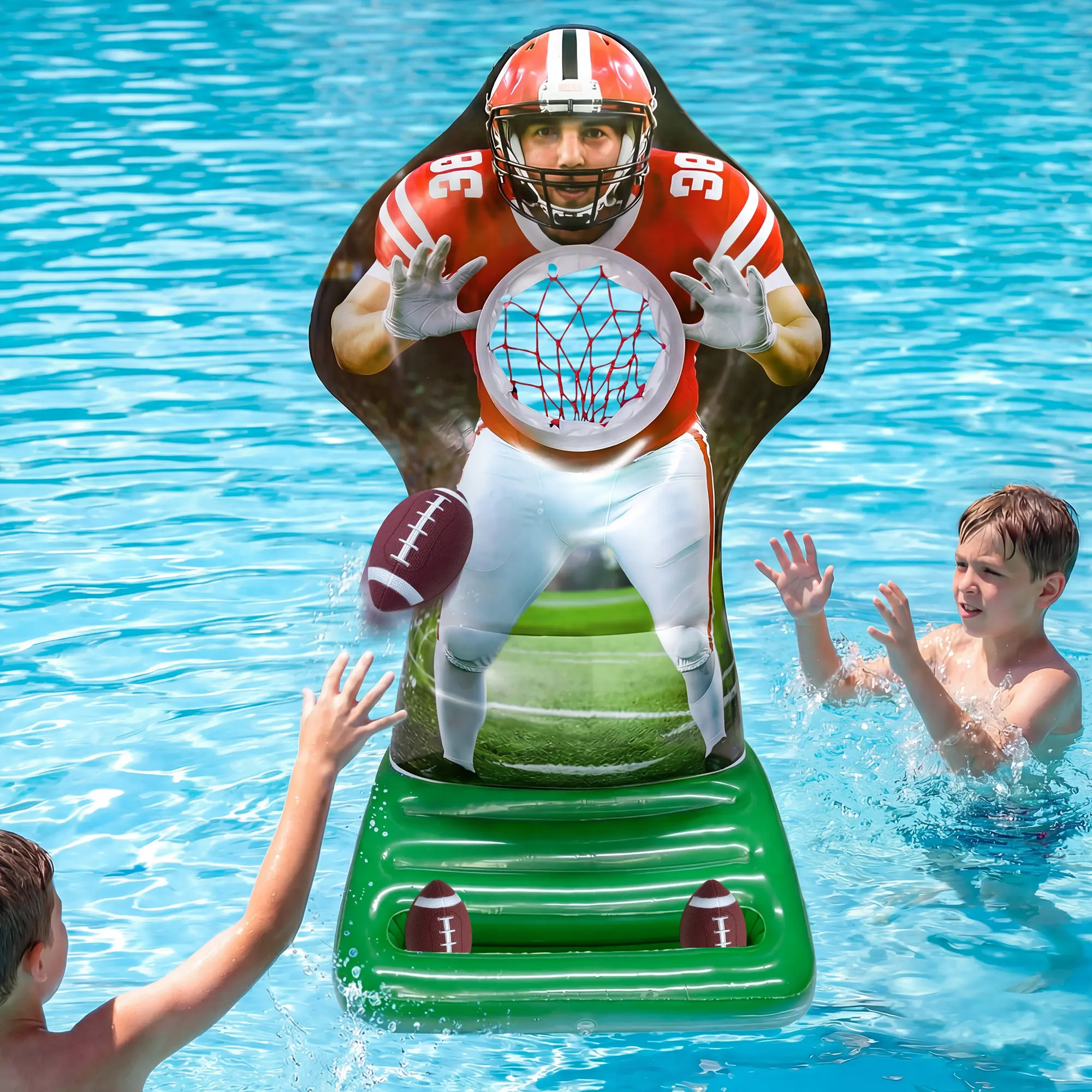 Inflatable Football Tossing Game — Pool Party Target with Football, Floating Goal for Kids & Adults, Backyard BBQ Competition Toy for Kids & Adults, Outdoor Summer Fun Soccer Ball Soccer Goal Net  football drip football accessories campingessentials