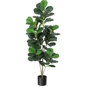 Faux 5FT Artificial Multi-Stem Fiddle Leaf Ficus Plant - Decorative Fruit in Pot - Gift for Indoor/Outdoor Home Office Living Room Bathroom Decoration Plastic Fig Tree Ornaments