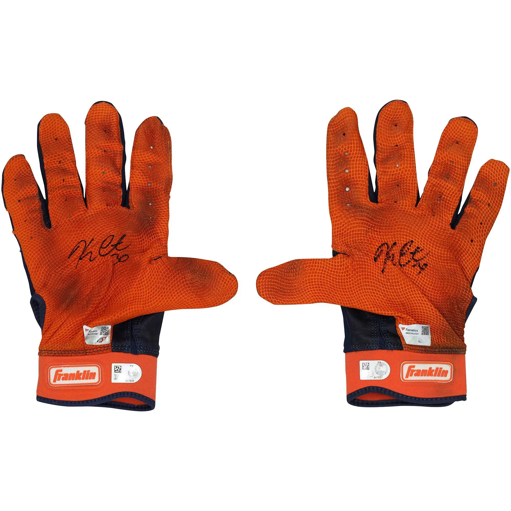 Kerry Carpenter Detroit Tigers Autographed Game-Used Navy and Orange Franklin Batting Gloves from the 2025 MLB Season - NR81044500-01 - Fanatics Authentic Certified