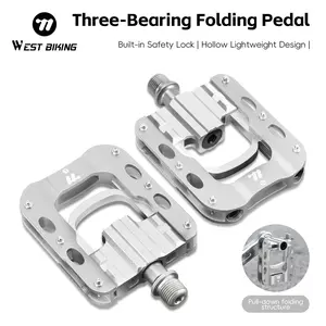 WEST BIKING 3 Bearing Folding Bike Pedals, 9/16" Aluminum Alloy Non-Slip Platform Pedals with Safety Lock, Lightweight Waterproof Pedals for MTB Road Folding Bikes