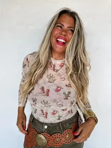 Cactus & Boots Mesh Top