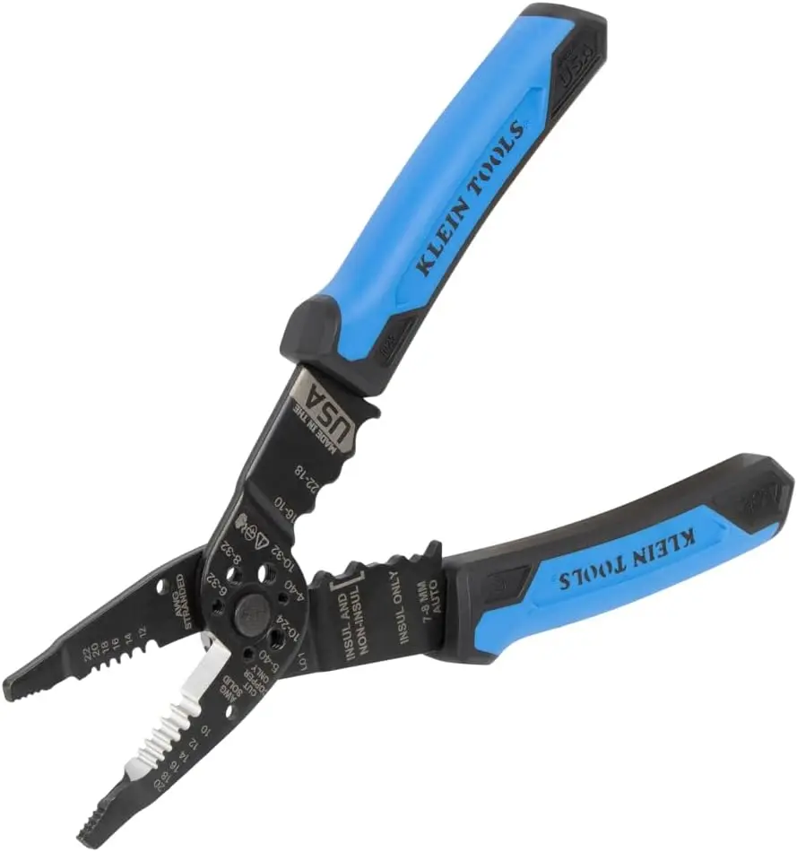 Klein Tools 1025 Long Nose Multi-Purpose Wire Stripper, Made in USA Professional Electrician Tools, Crimping Tool, Cable Stripper for 10-20 AWG Solid, 12-22 AWG Stranded Wire