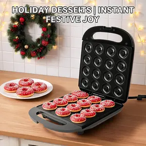 1pc Family Party Hosts Electric Mini Donut Maker,16-Hole Even Heat Non-Stick Breakfast Machine,Multi-purpose Pancake & Small Cake Cooker,for Indoor Holiday Gathering Kid Treat DIY Dessert Bakery Equipment