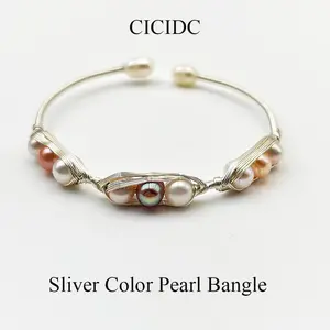 Natural Colorful Freshwater Pearl Sliver Bangle Elegant Design Christmas Gift Daily Wear